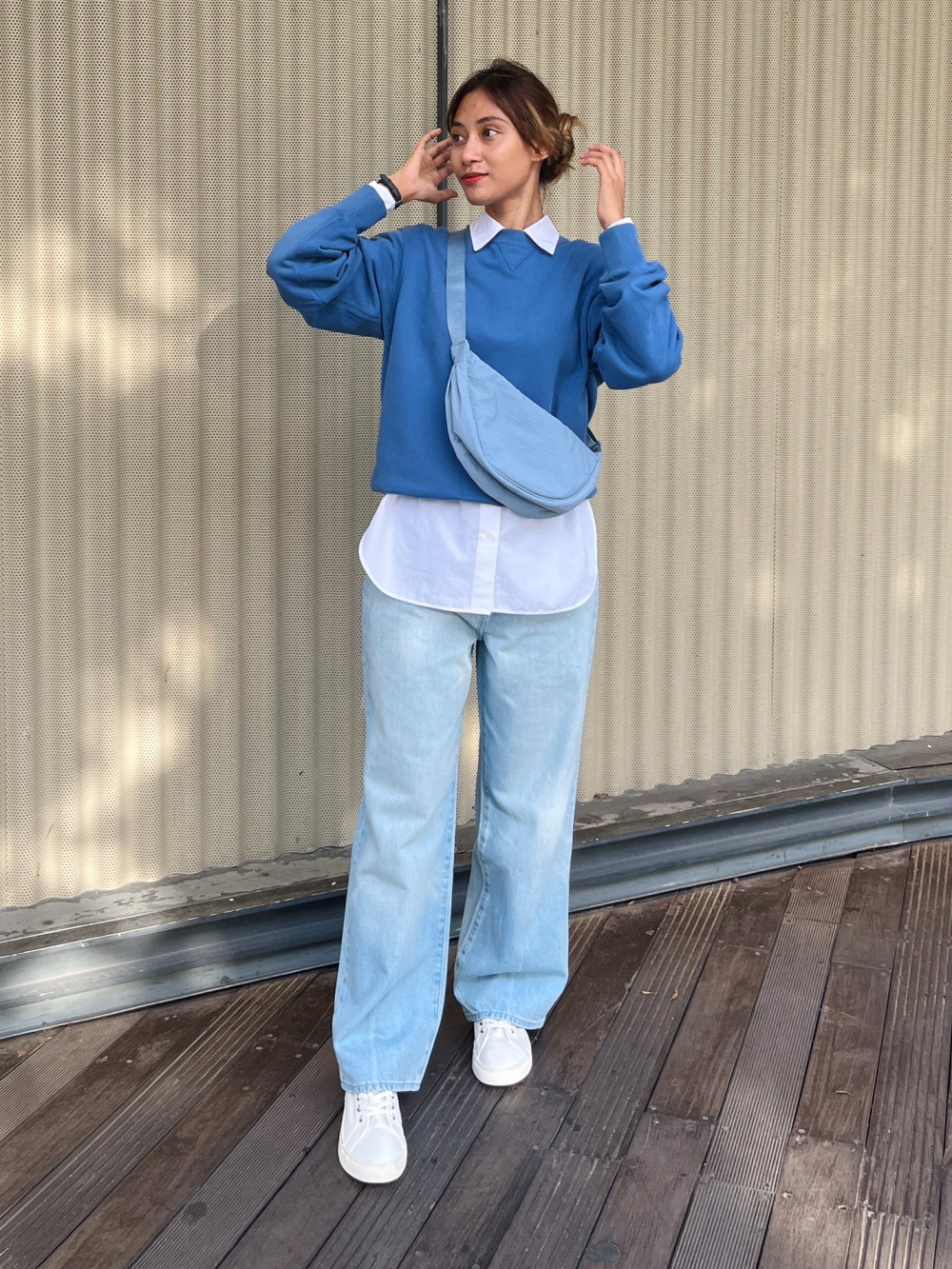 Check styling ideas for「Soft Brushed Long Sleeve Shirt、Wide Straight