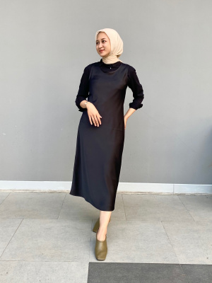 uniqlo black satin dress Uniqlo Black Satin Dress Sleeveless