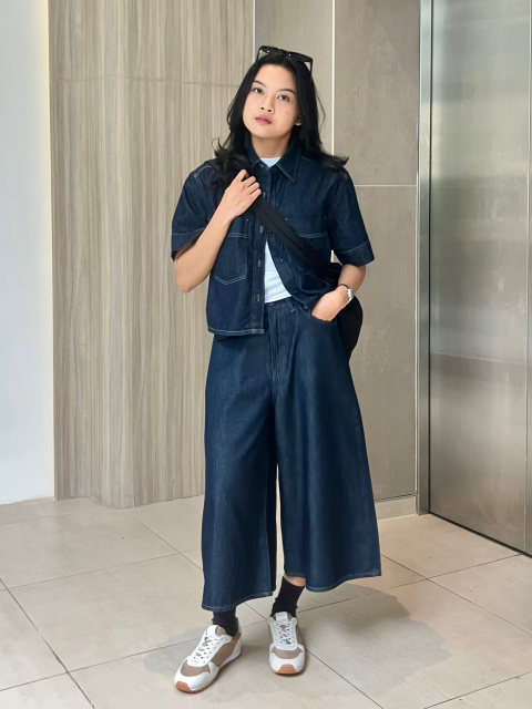 Denim Boxy Shirt Half Sleeve