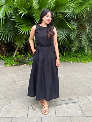 Women's Linen Blend Tiered Dress Sleeveless | UNIQLO ID