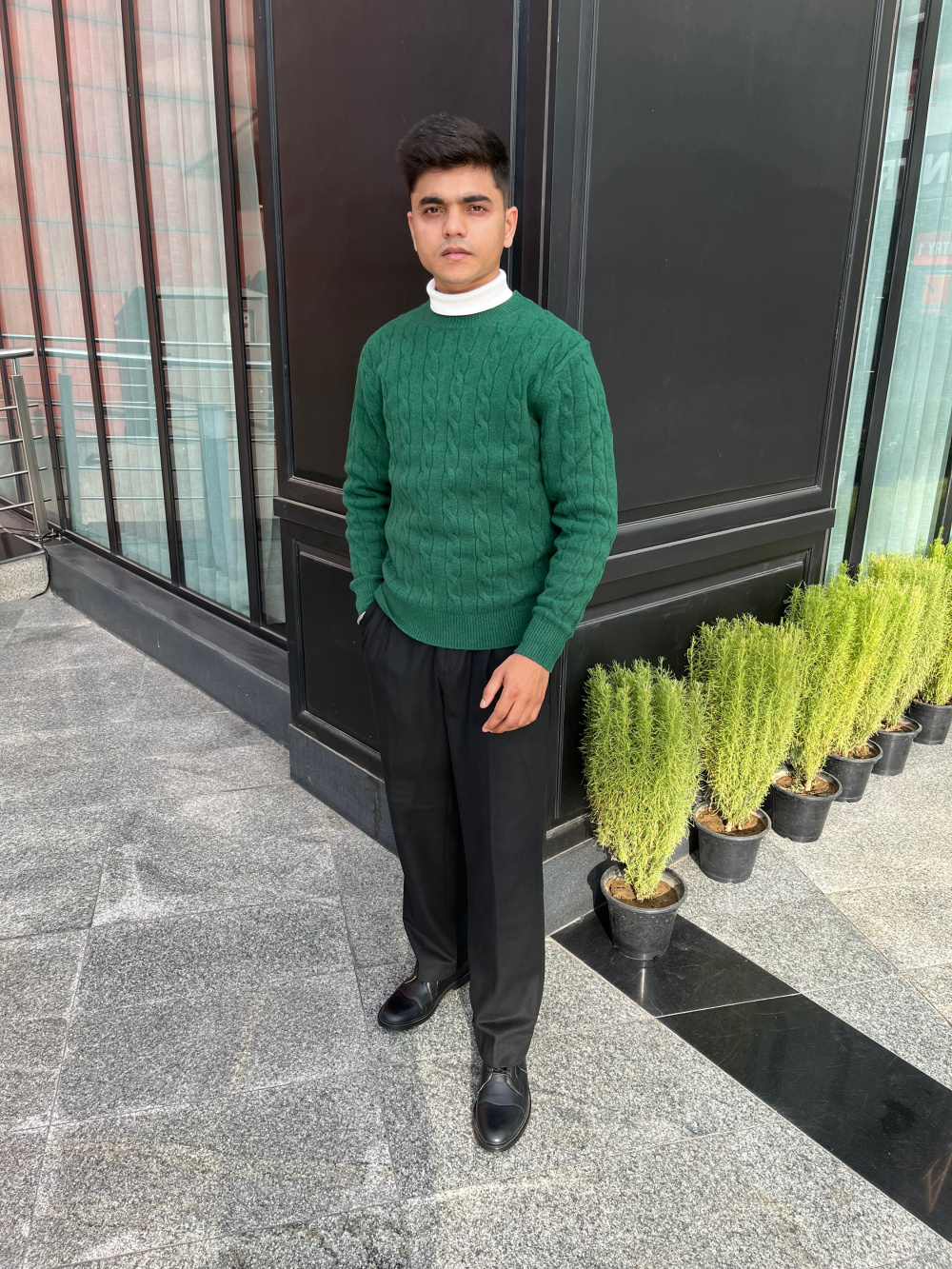 Green sweater shop outfit men