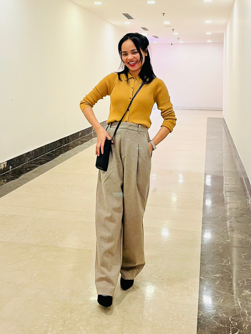 Check styling ideas for「EXTRA FINE MERINO RIBBED POLO CARDIGAN、PLEATED WIDE  PANTS」