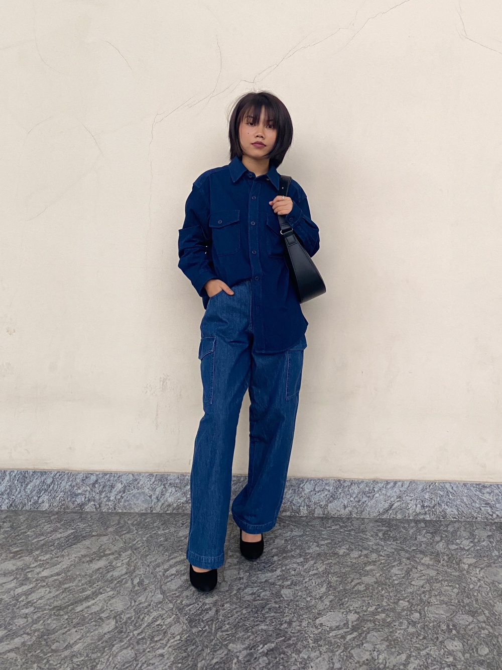 Check styling ideas for「Denim Wide Straight Cargo Pants」