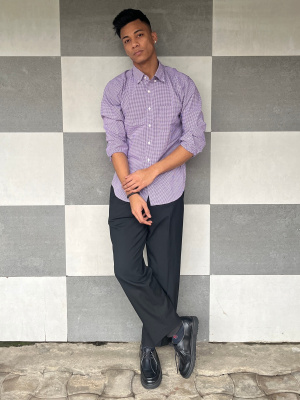Men's Extra Fine Cotton Broadcloth Checked Long Sleeve Shirt