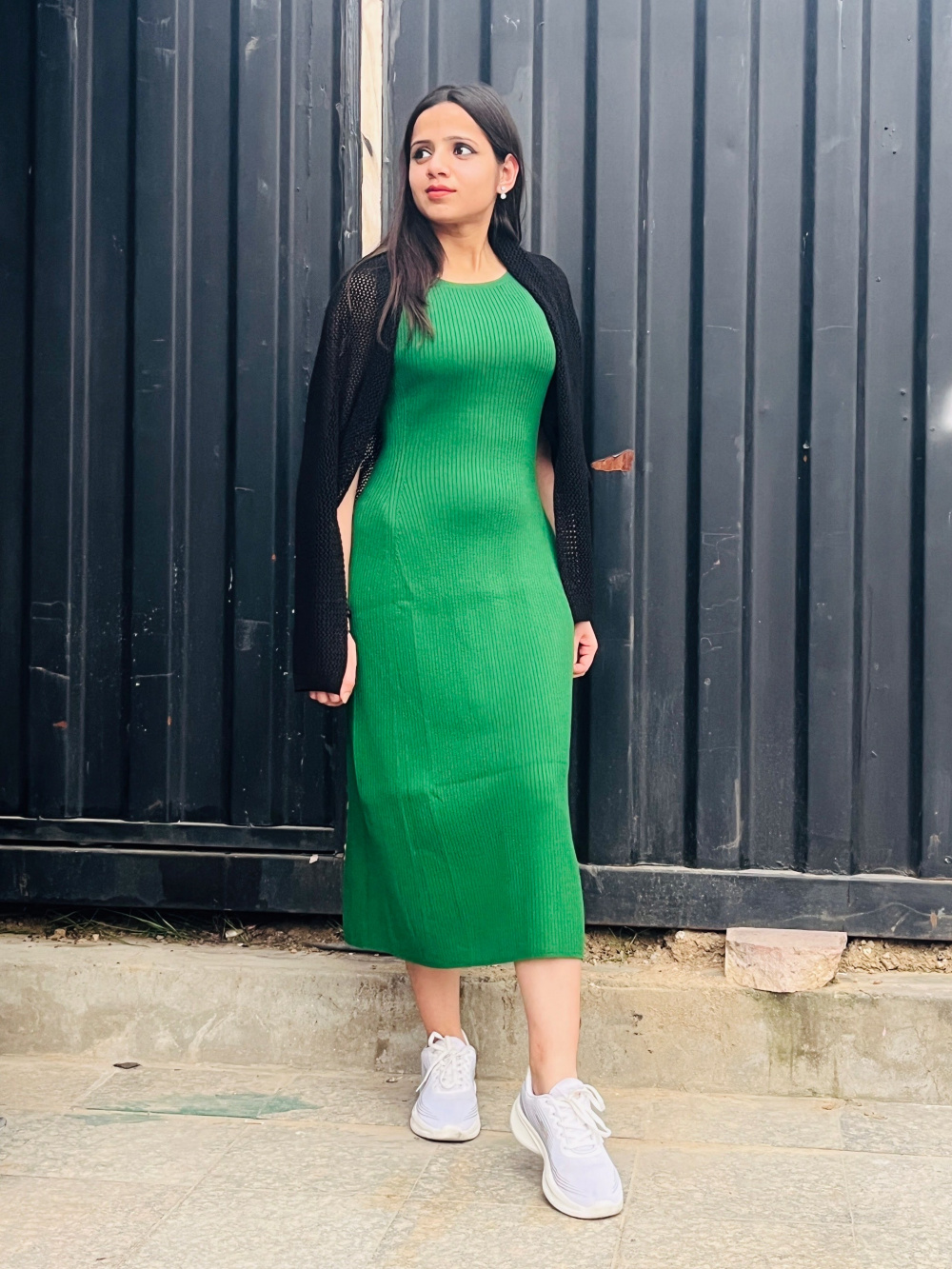 slim fit dress slacks Forest Green Ribbed Sleeveless Dress Cardigan Set main image 0
