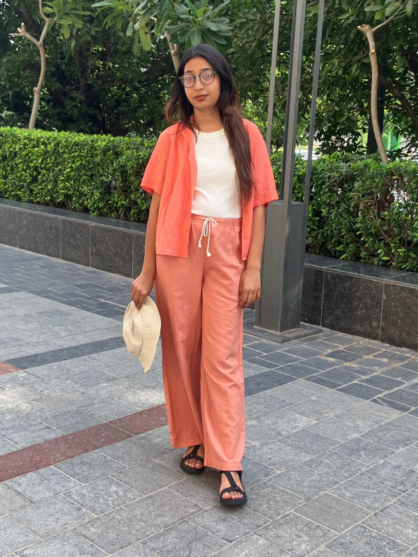 An outfit using Linen Blend Open Collar Shirt Short Sleeve｜UNIQLO IN