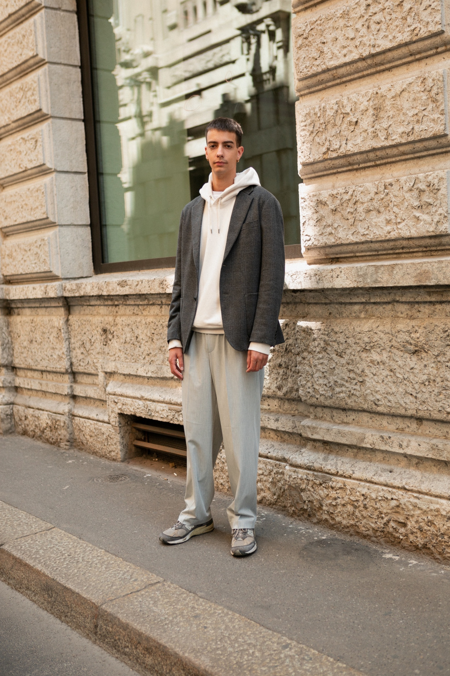 Check styling ideas for「Dry Sweat Tucked Tapered Pants、Brushed Jersey Shirt  Jacket」