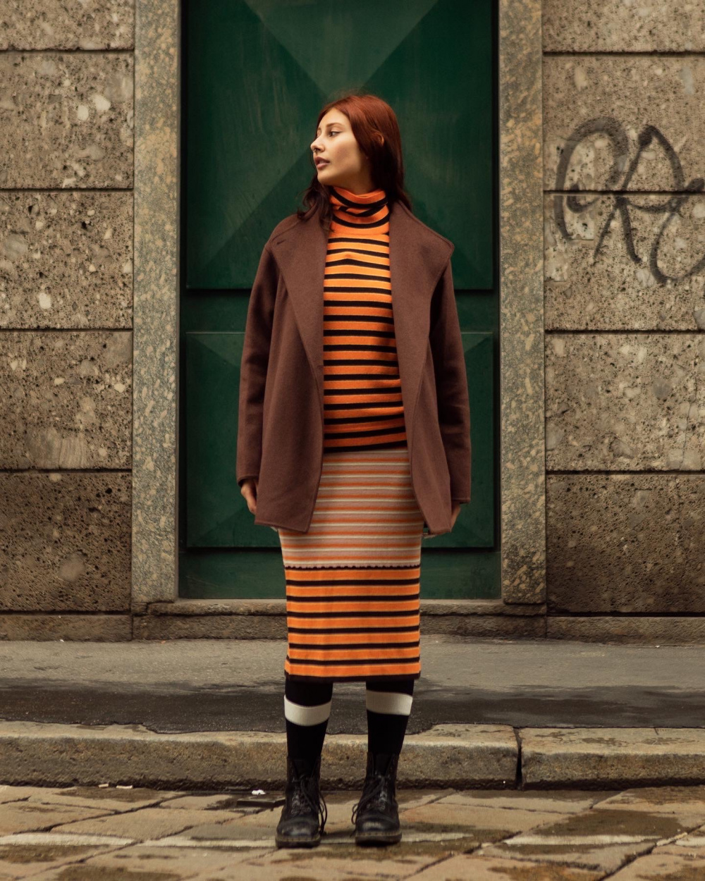 Check styling ideas for「Wool Blend Short Coat、Corduroy Slim Flared Pants」