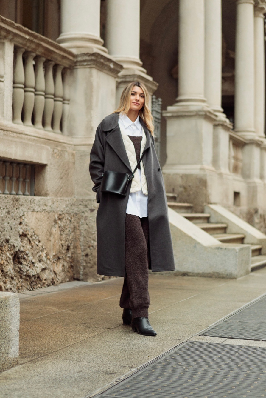 Check styling ideas for「Wool Blend Long Coat、Flannel Easy Ankle