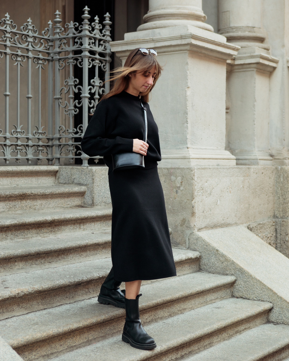 Accessorizing with Long Black Knit Skirt