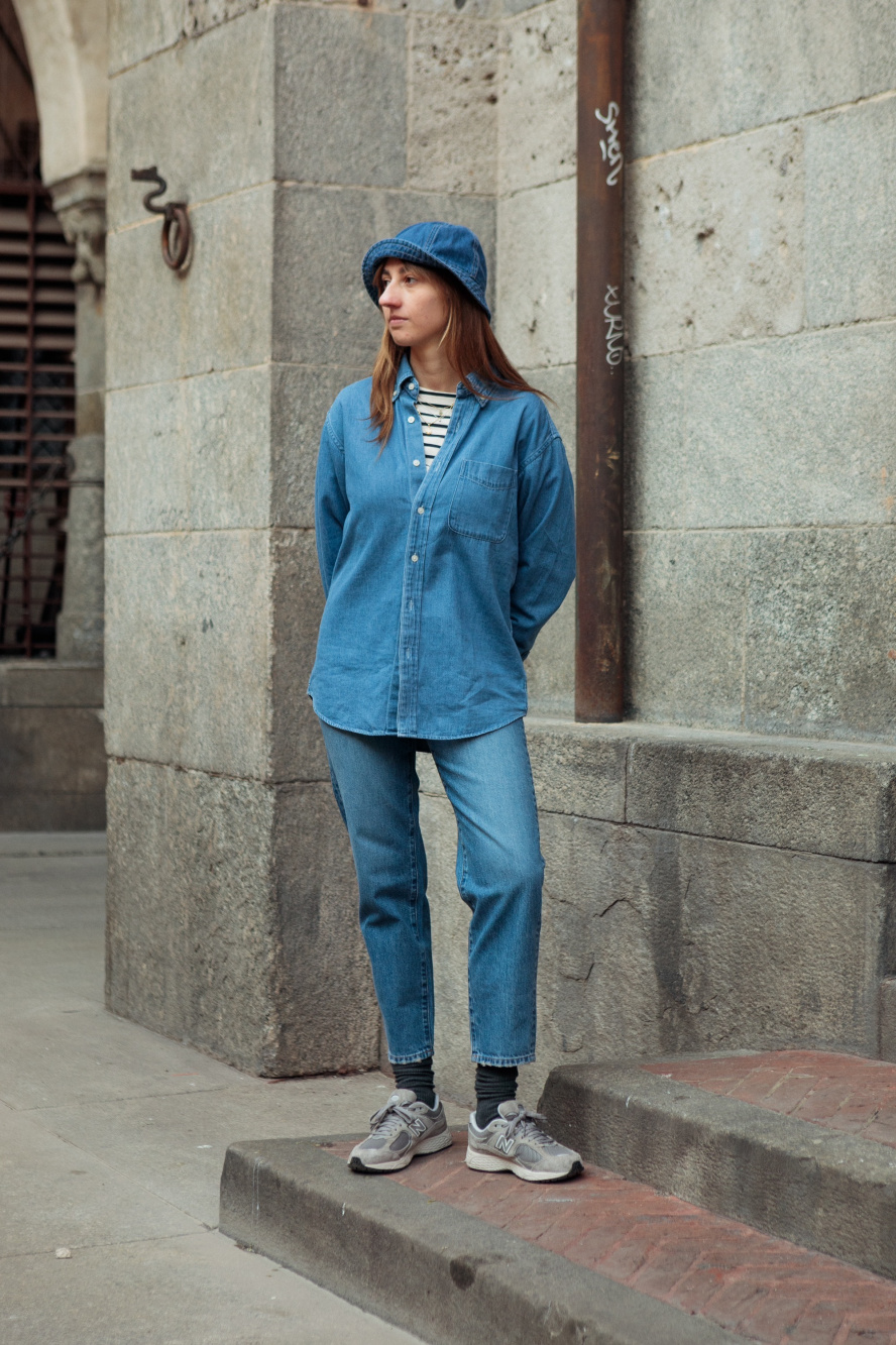 Check styling ideas for「Flannel Regular Fit Long Sleeve Shirt、Denim Jersey  Tapered Pants」