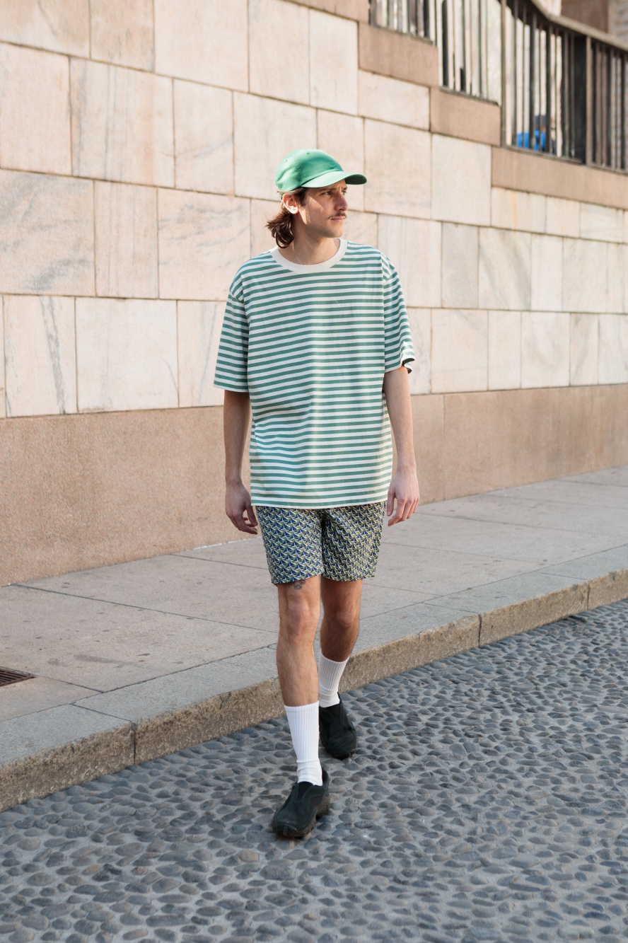 Check styling ideas for「OVERSIZED STRIPED SHORT SLEEVE T-SHIRT