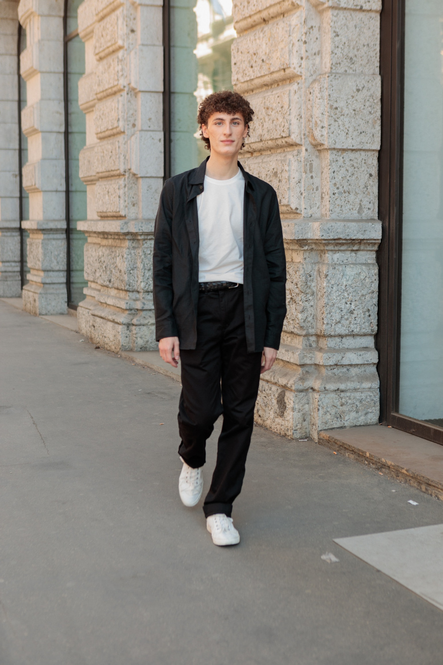 work #outfit black blouse + grey pants