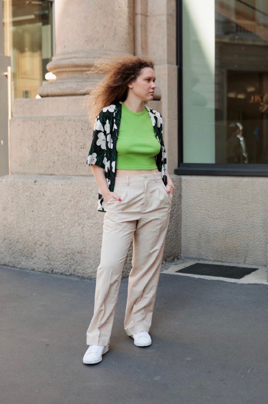 Check styling ideas for「Jersey Relaxed Jacket、Linen Blend Tucked Wide  Pants」