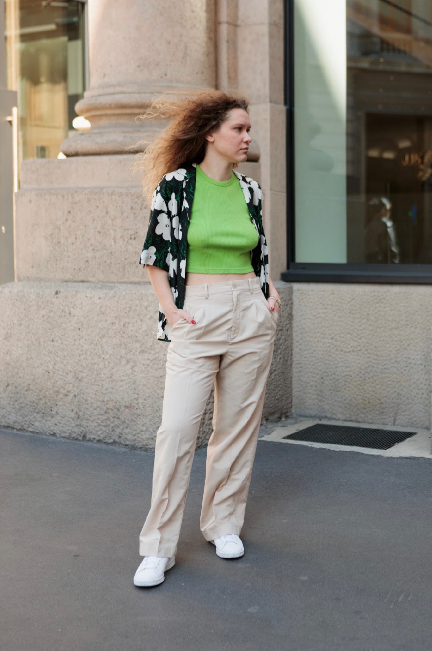 Style a White Tank With Flared Track Pants