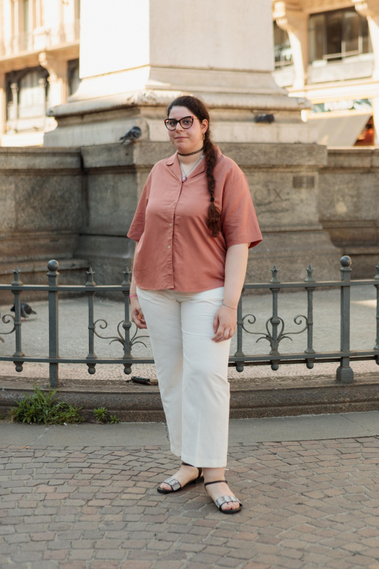Check styling ideas for「Linen Blend Open Collar Short-Sleeve