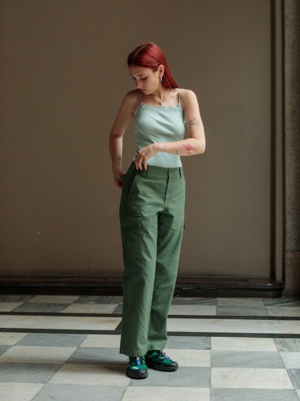 Women's Midi Waist Bottoms Straight Wide Legs Cargo Pants Four Pockets  Trousers