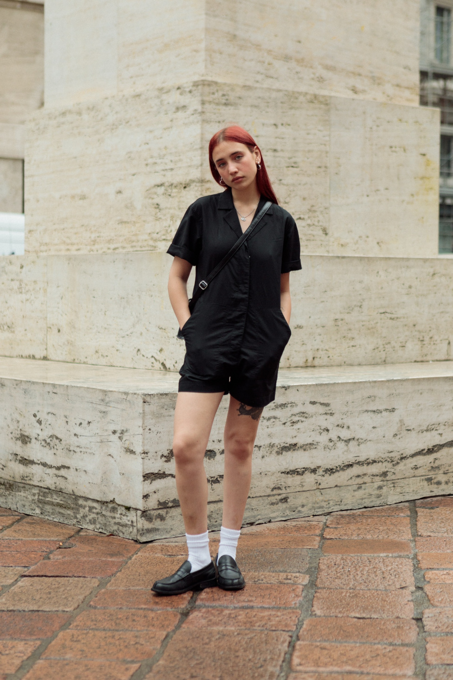 Check styling ideas for「Linen-Blend Short-Sleeve Romper」