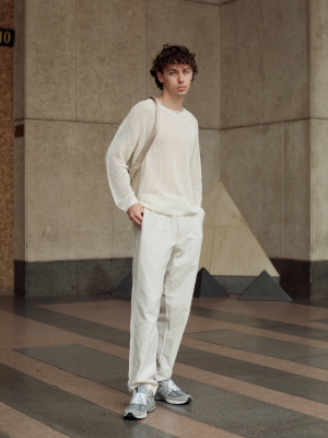 【YOURNUS】Noted Mesh Track Sweatshirt 3D Knit Mesh Long-Sleeve Crew Neck Sweater | UNIQLO US