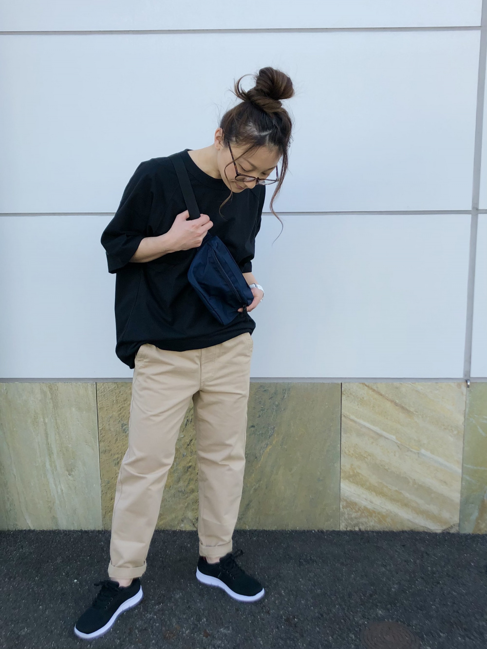 ラグランスリーブtシャツ 5分袖 ジャージーリラックスアンクルパンツ の着用コーディネート ユニクロ