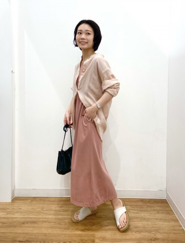 スムースコットンフレンチスリーブロングワンピース（半袖