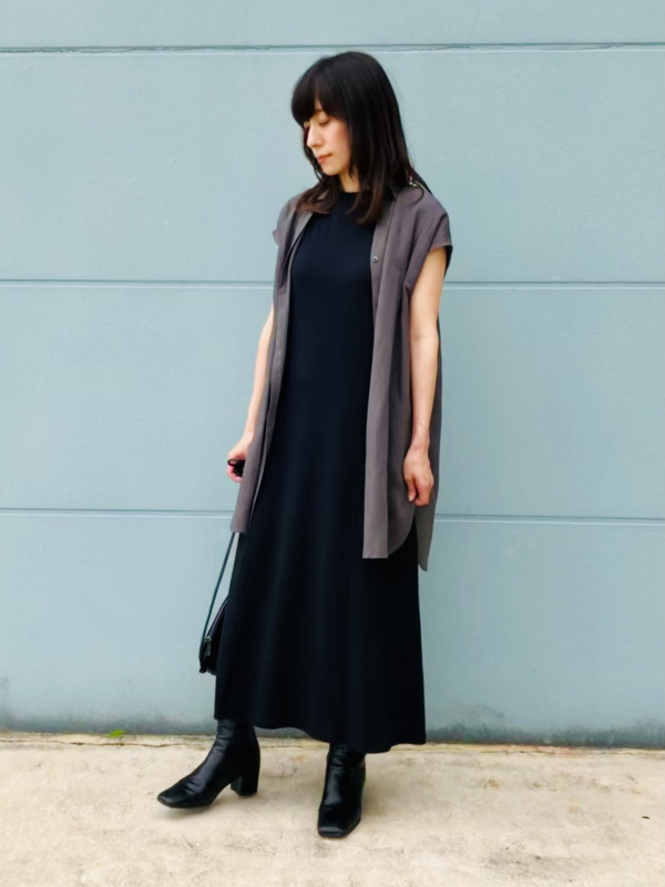 ロングフレアワンピース（ノースリーブ）、リネンブレンドロングシャツ