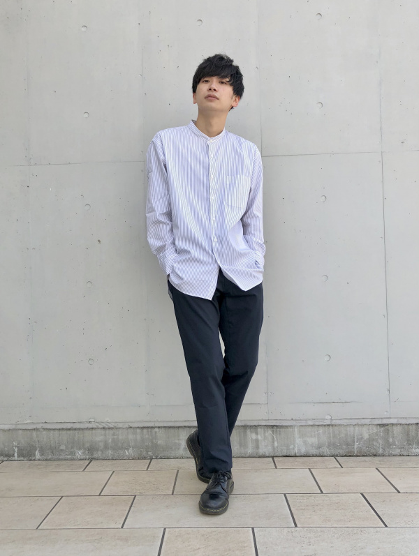 Men's 「エクストラファインコットンストライプスタンドカラーシャツ