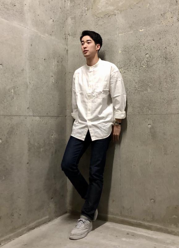 DENIM OVERSIZED STAND COLLAR LONG SLEEVE SHIRT