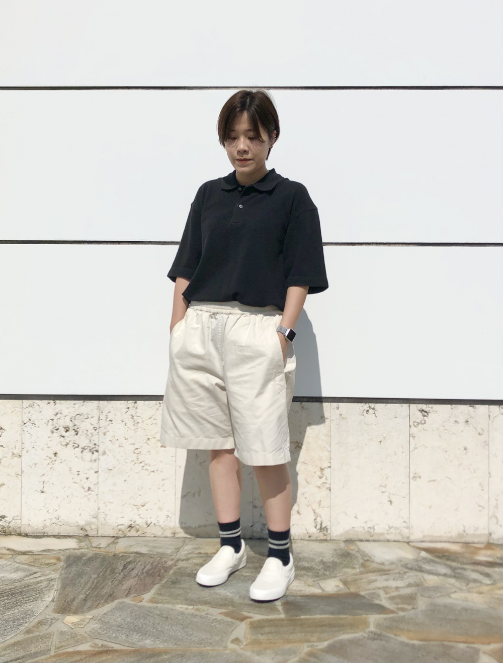 UNIQLO ポロシャツとショートパンツセット コットンカノコオーバーサイズポロシャツ（半袖）、イージーワイド