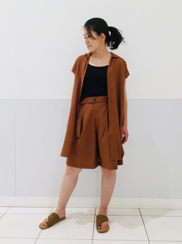 リネンブレンドベルテッド キュロットパンツ（レディース）の