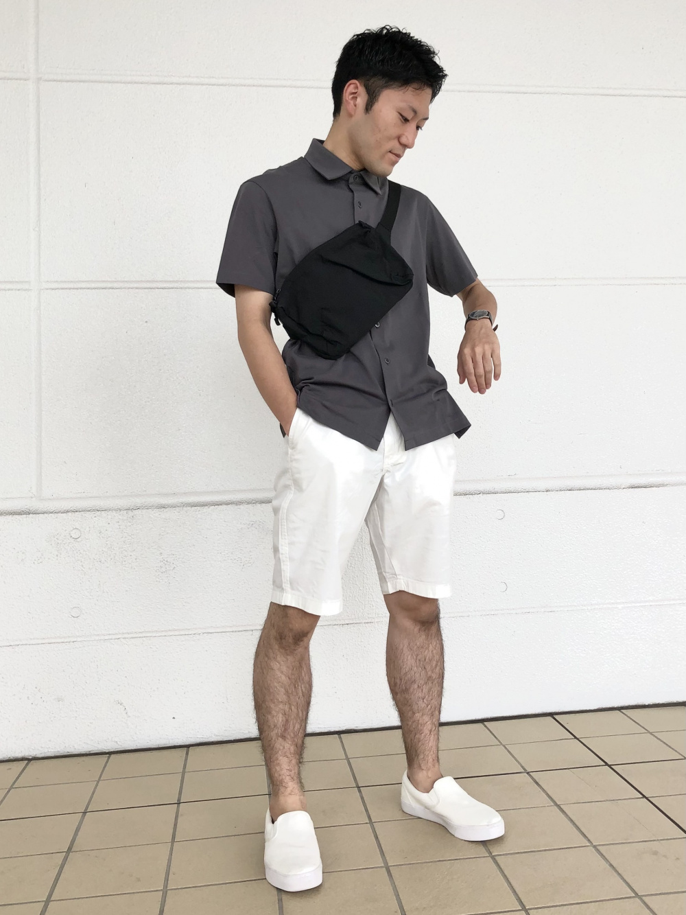 エアリズムフルオープンポロシャツ 半袖 エアリズムuvカットカーディガン 長袖 の着用コーディネート ユニクロ