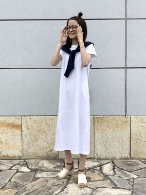 ユニクロ公式 | スムースコットンフレンチスリーブロングワンピース  