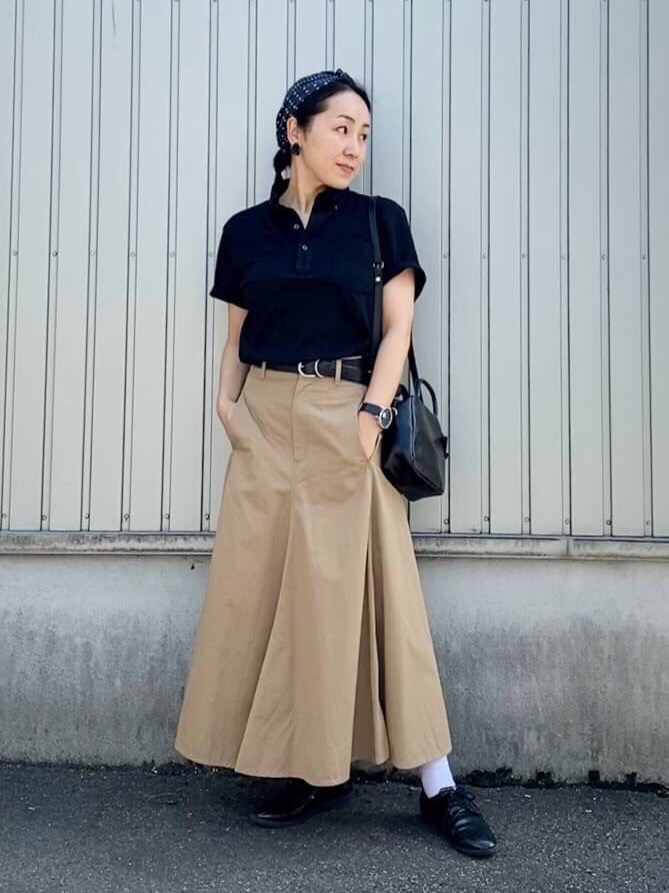 K.Kページ Check styling ideas for「U Cotton Twill Flared Skirt