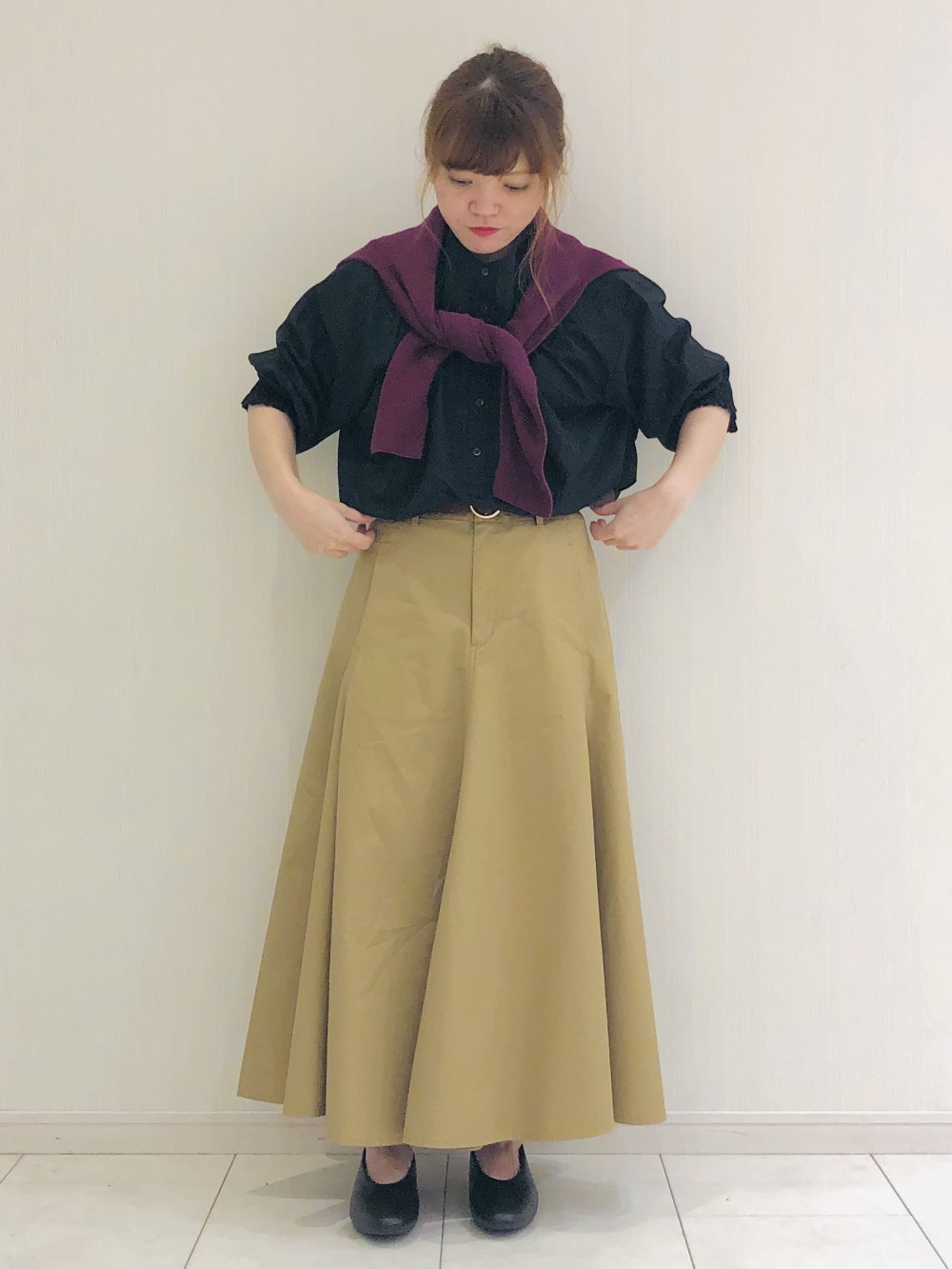 K.Kページ Check styling ideas for「U Cotton Twill Flared Skirt