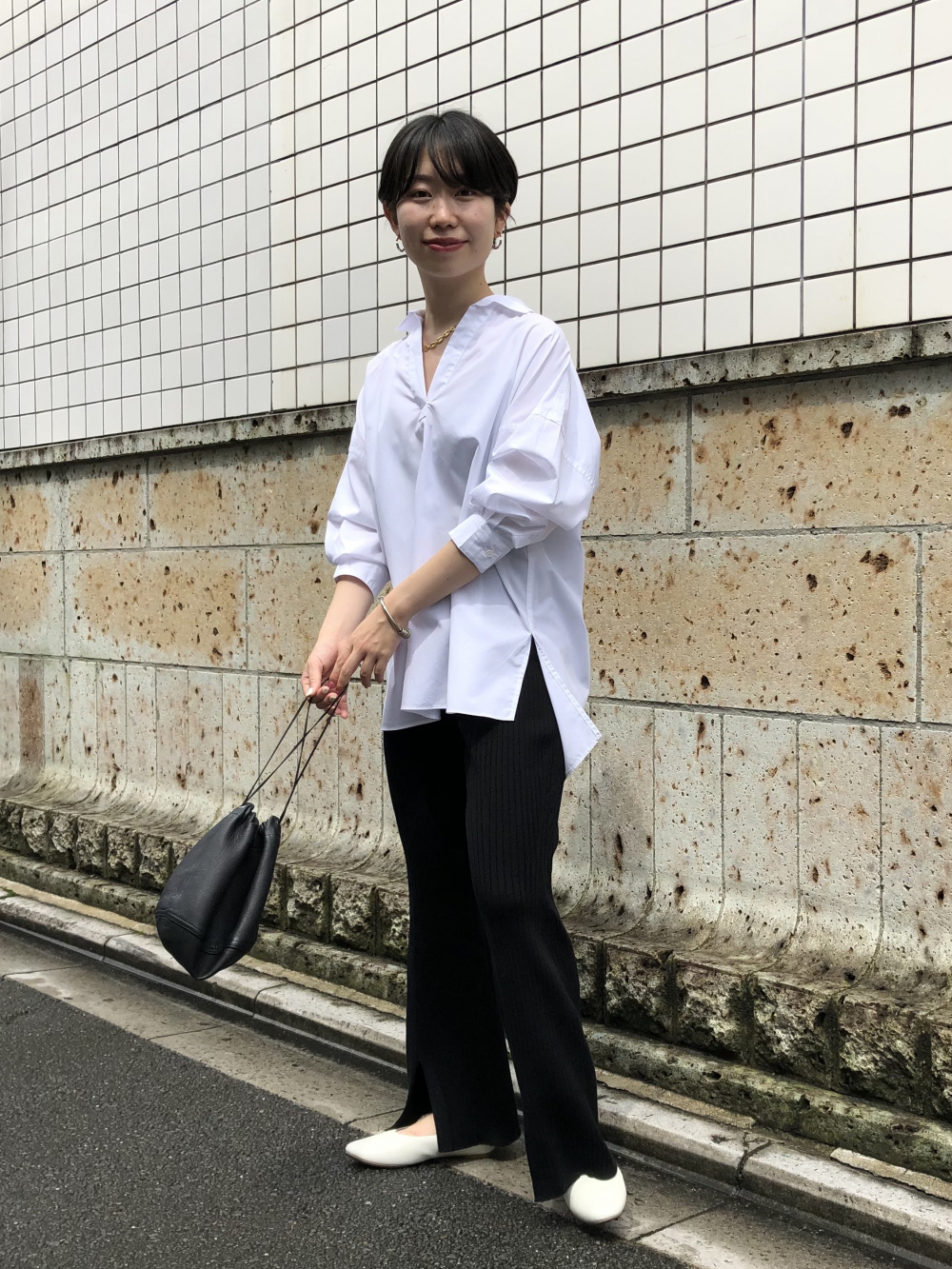 Check styling ideas for「Mame Kurogouchi AIRism Plunging Bra Slip、3D Knit  Ribbed Front Slit Long Pants (Mame Kurogouchi)」