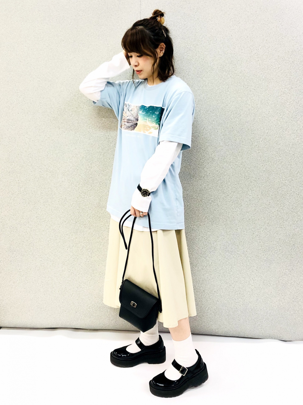 K.Kページ Check styling ideas for「U Cotton Twill Flared Skirt