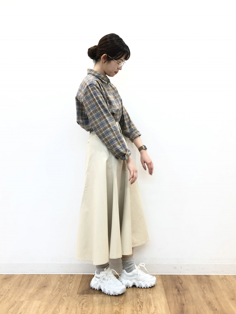 Check styling ideas for「U Cotton Twill Flared Skirt