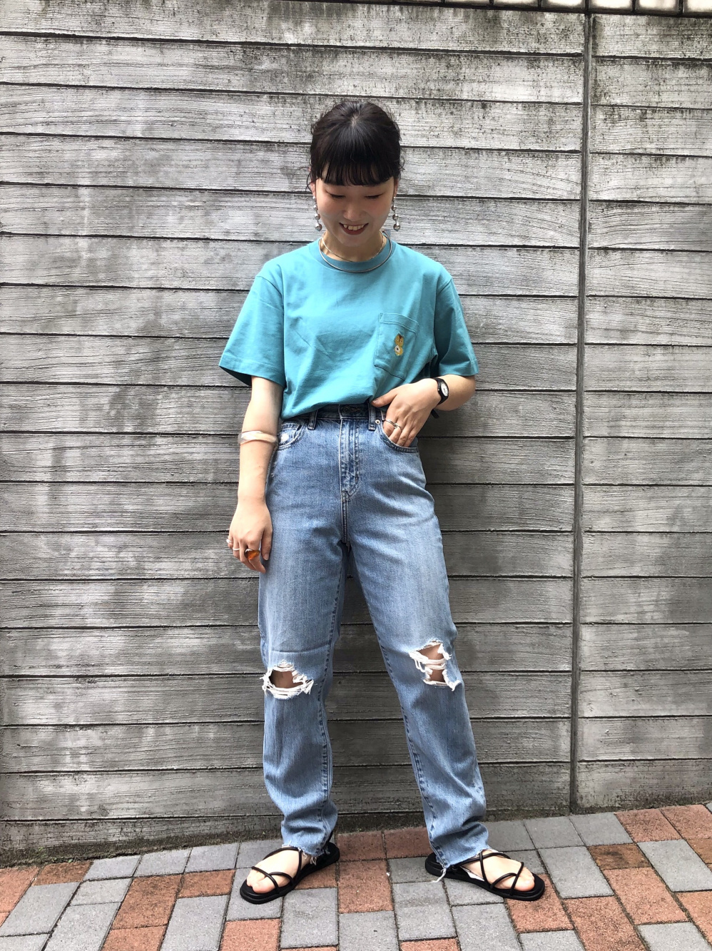 袖フレアノースリーブワンピース