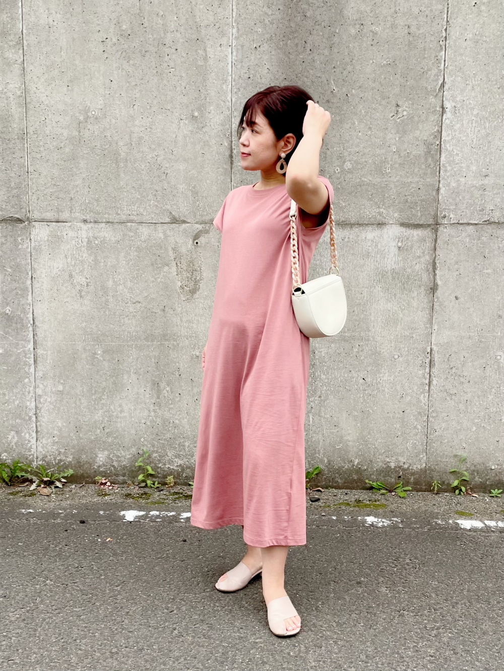 スムースコットンフレンチスリーブロングワンピース（半袖）、シフォン