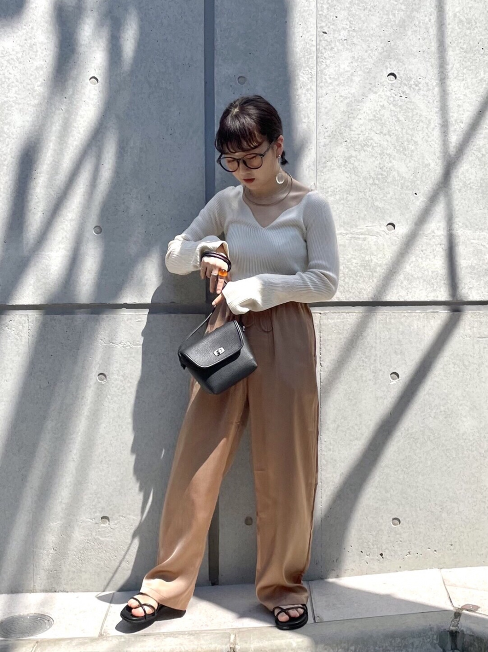 Check styling ideas for「Satin Jersey Wide Straight Pants、Comfort