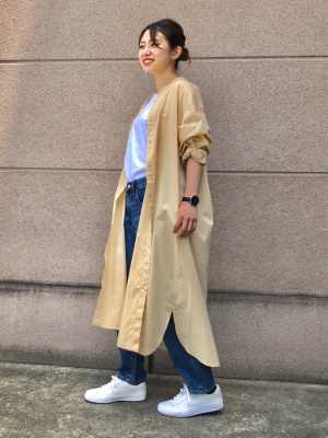 ichi ロング シャツワンピース コットン ギャザー ゆったり ichi - ichi ロングシャツワンピース コットン ギャザー 羽織り