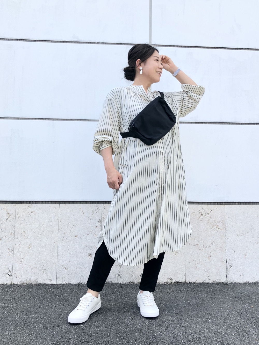 ソフトストレッチパジャマワンピース 長袖 ウルトラストレッチハイライズレギンスパンツ 丈標準69 71cm の着用コーディネート ユニクロ