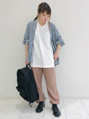 Y's for living バンドカラーシャツ ヒッコリー柄 ユニセックス￼ Y's for living バンドカラーシャツ ヒッコリー柄 ユニセックス