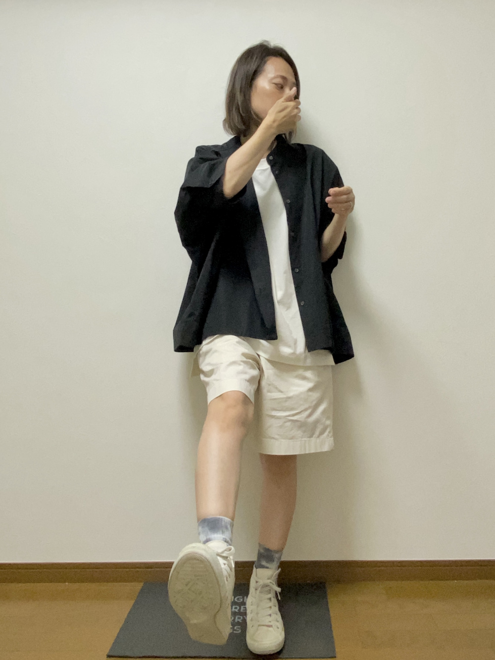 UNIQLO ポロシャツとショートパンツセット コットンカノコオーバーサイズポロシャツ（半袖）、イージーワイド