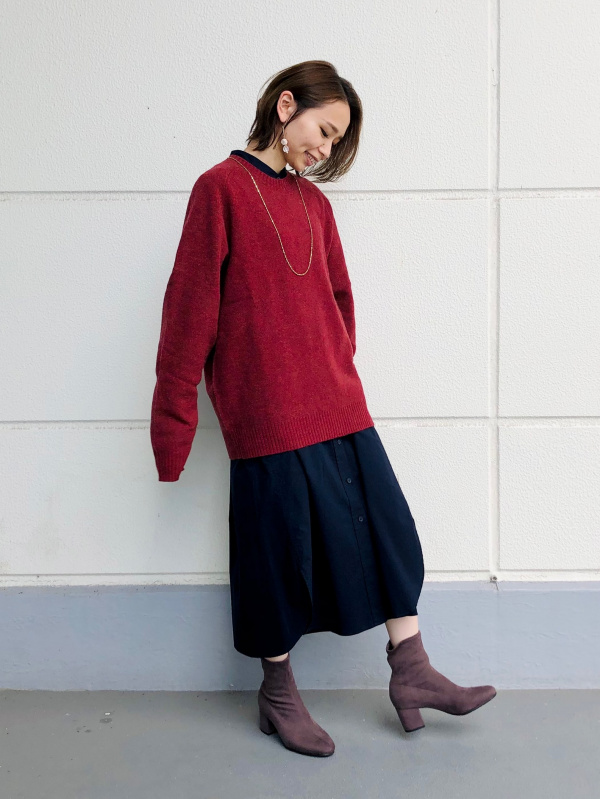 コットンギャザーロングシャツワンピース（長袖）（レディース）の着用