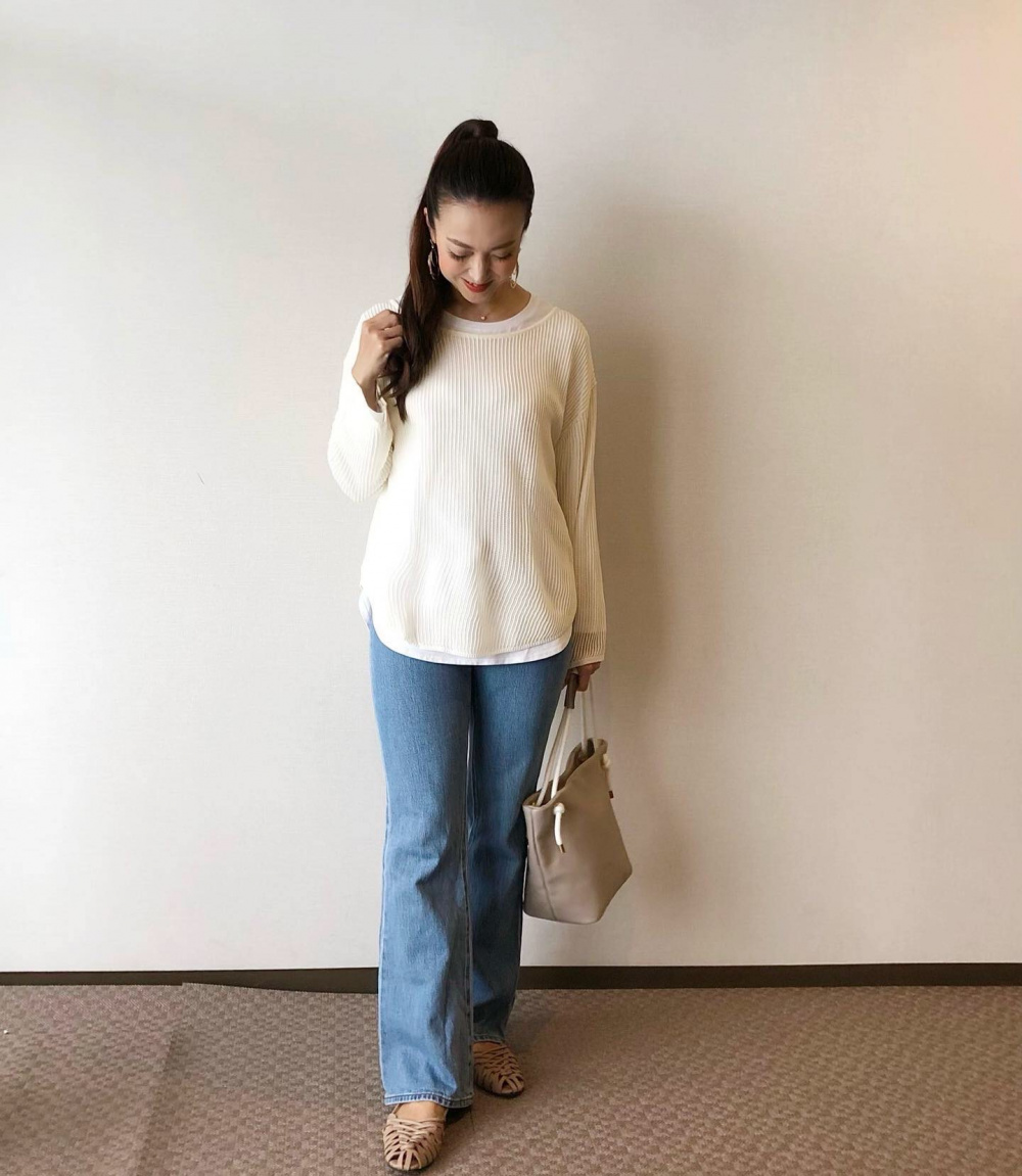 スムースコットンシャツテールT（長袖）」の着用コーディネート