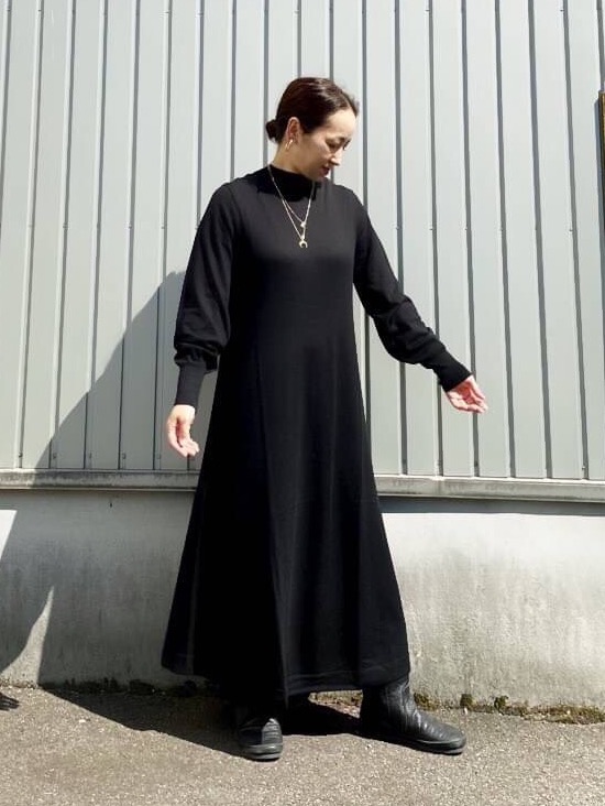 メリノブレンドAラインワンピース（長袖）」の着用コーディネート