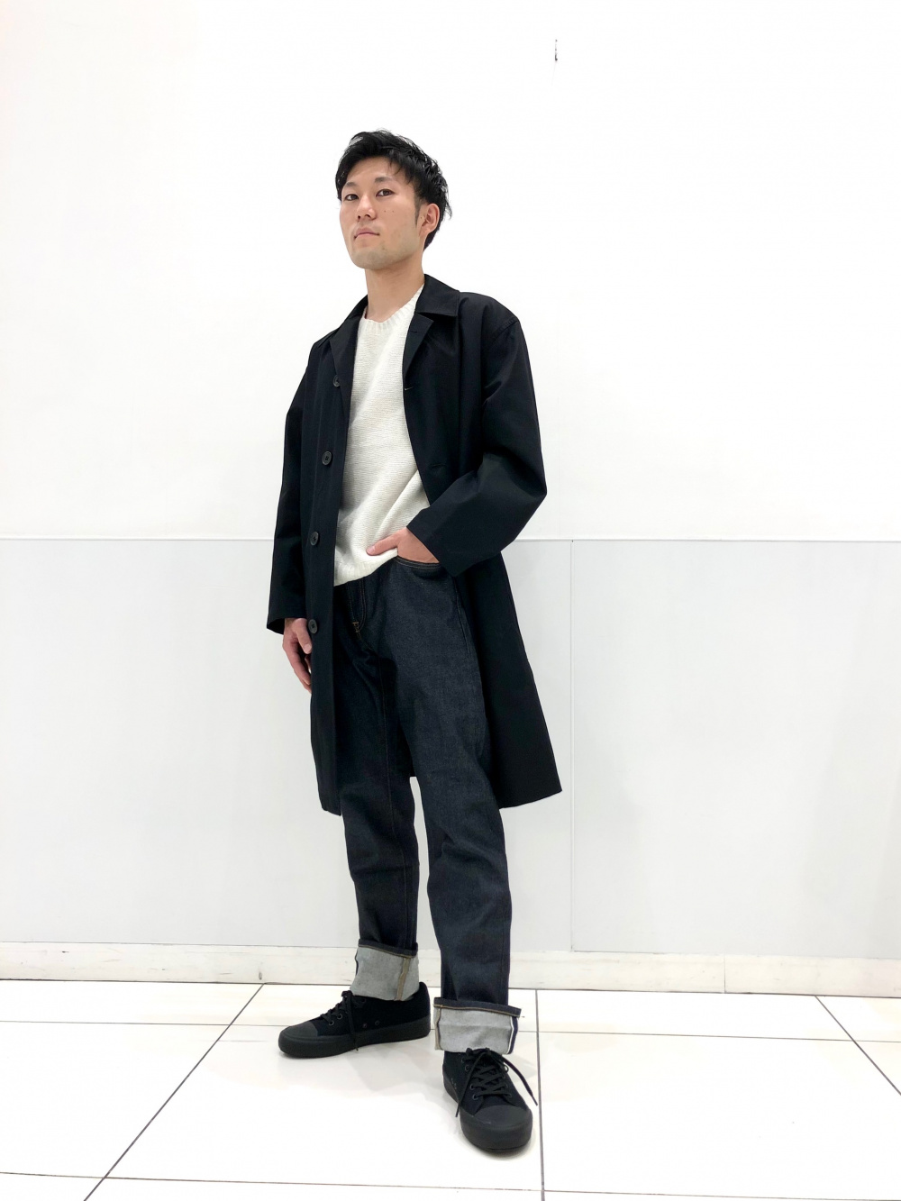 UNIQLO - UNIQLO ステンカラーコート ブルー S レディースの通販