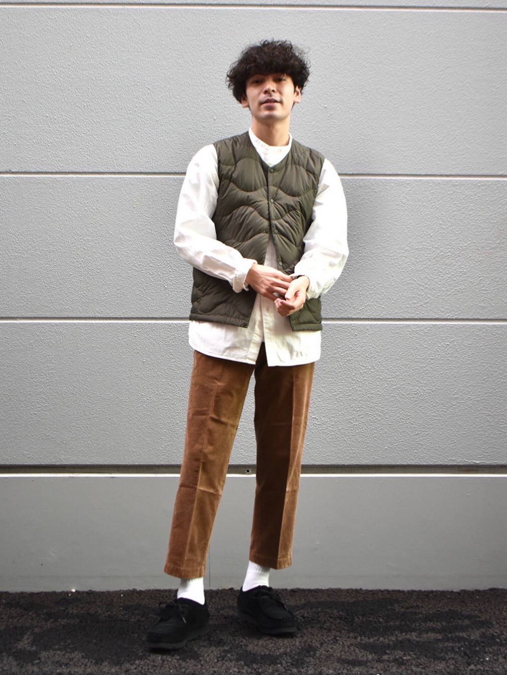 デニムオーバーサイズスタンドカラーシャツ（長袖）、スマートアンクル