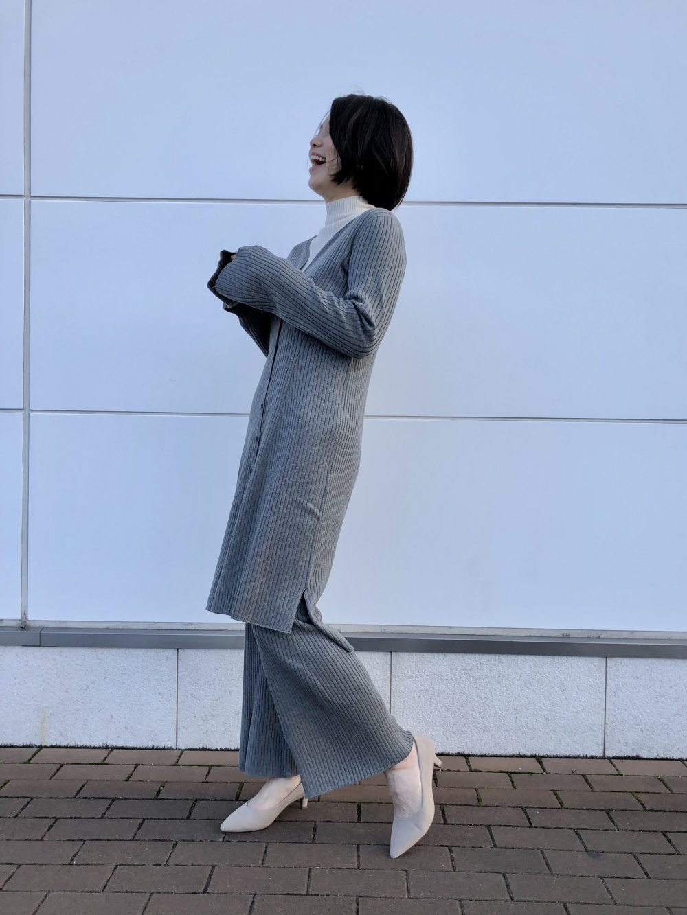 3Dリブロングカーディガン（長袖）、3Dリブハイネックセーター（長袖